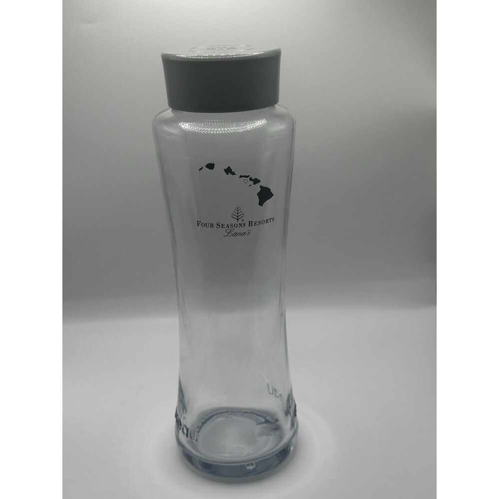 Four Seasons Resorts Lanai Glass Water Bottle Gray Lid Hawaii